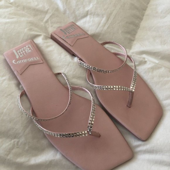 Jeffrey Campbell Vineze-2 SZ 10 Slide Flat Sandal in Pink Satin~ Sparkles. - Picture 2 of 9